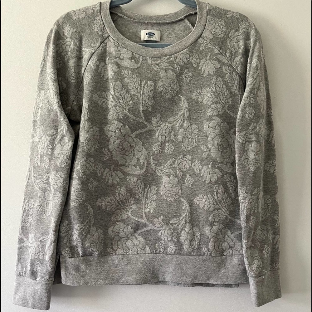 Old Navy Gray White Floral Pull Over Loungewear Sweater sz XS